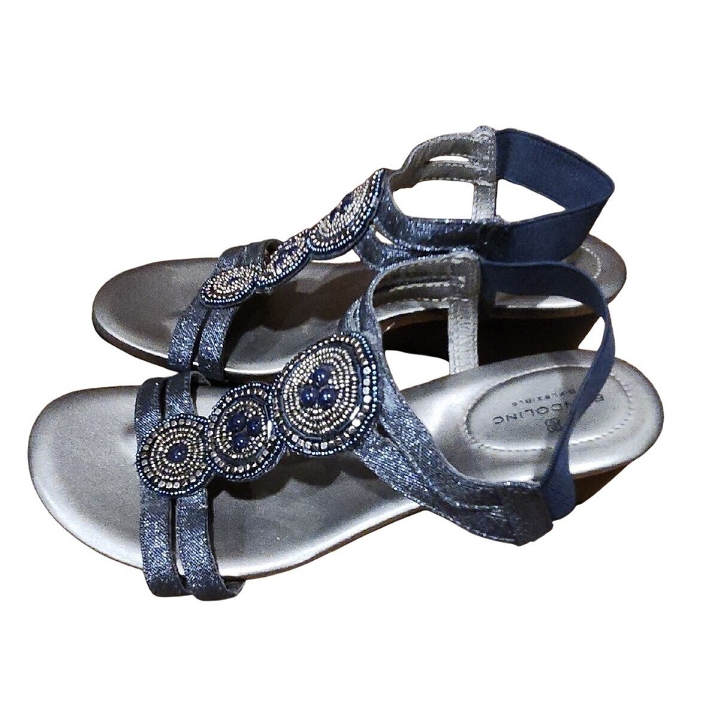 BANDOLINO BI-FLEXIBLE Womens Shoes Sandals Beaded Wedge Heels T-strap Size 6.5 M